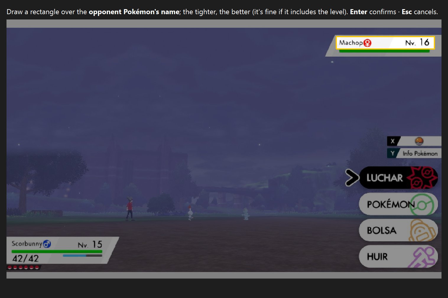Manual calibration with a yellow box over the opponent's name